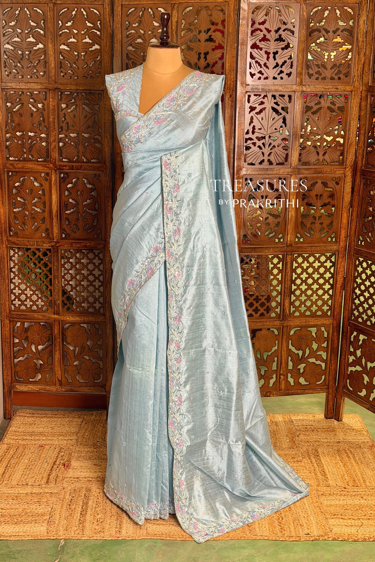 Pastal blue Pure Raw Silk Saree - PBRRAW7