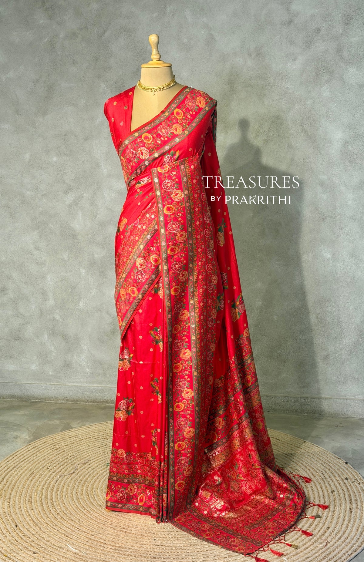 Red Pashmina silk Saree - PBRMM7H