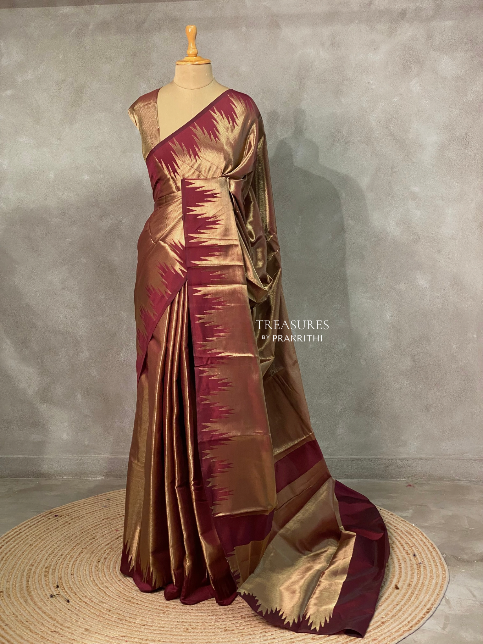Maroon Temple border brocade banarasi silk saree - PIH31