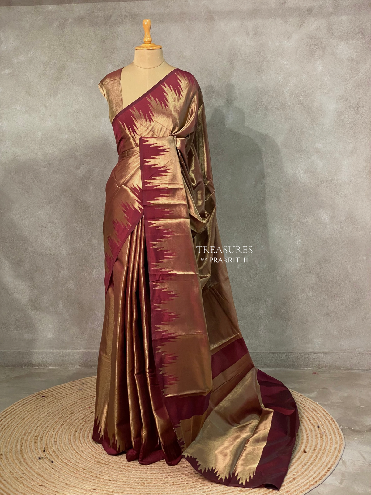 Maroon Temple border brocade banarasi silk saree - PIH31
