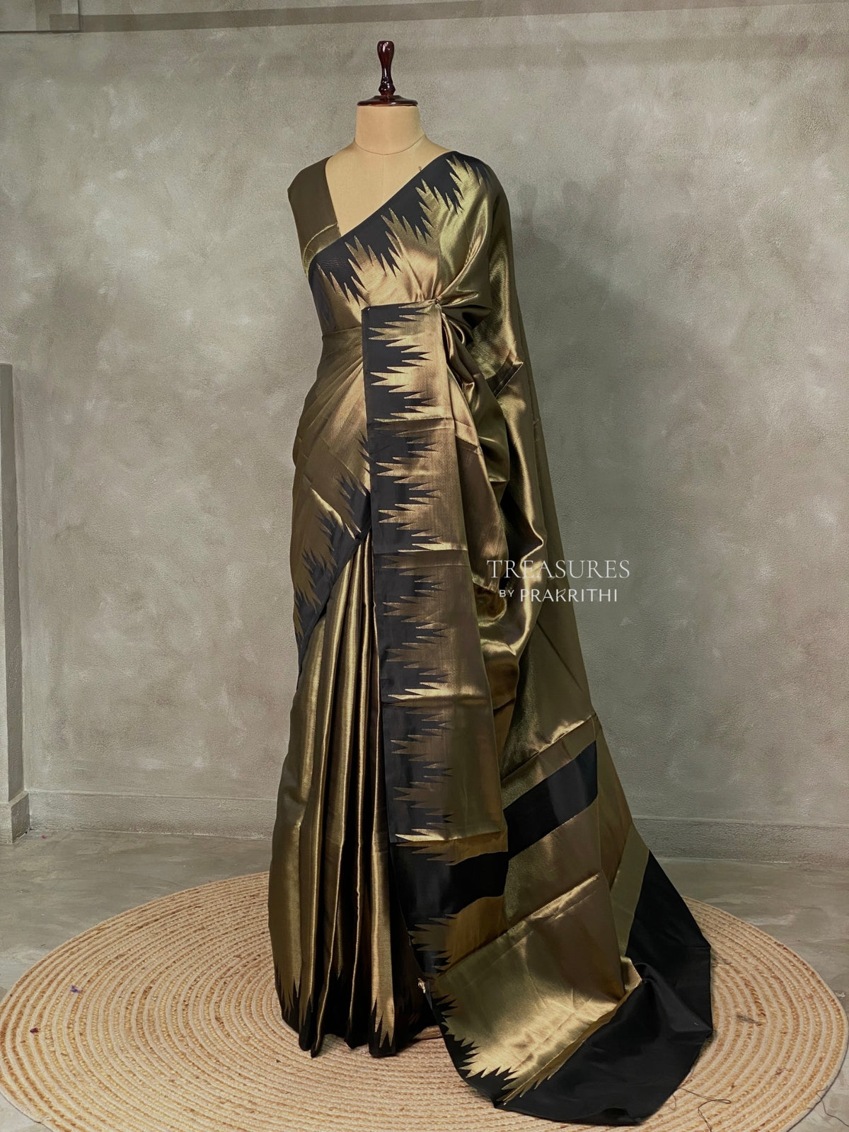 Black Temple border brocade banarasi silk saree - PIH31B