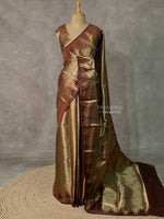Brown Temple border brocade banarasi silk saree - PIH31C