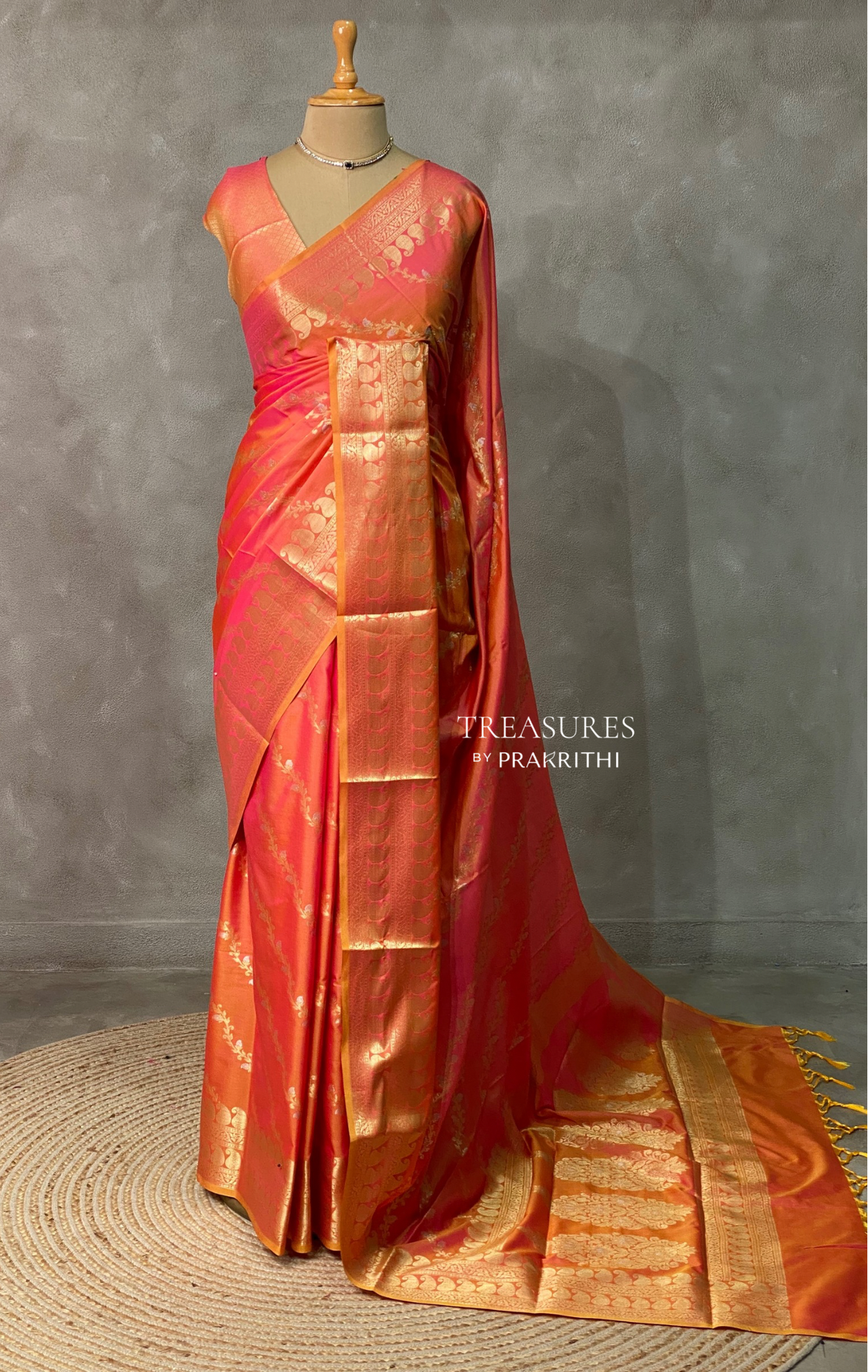 Pinkish orange banarasi silk saree - PIH32C