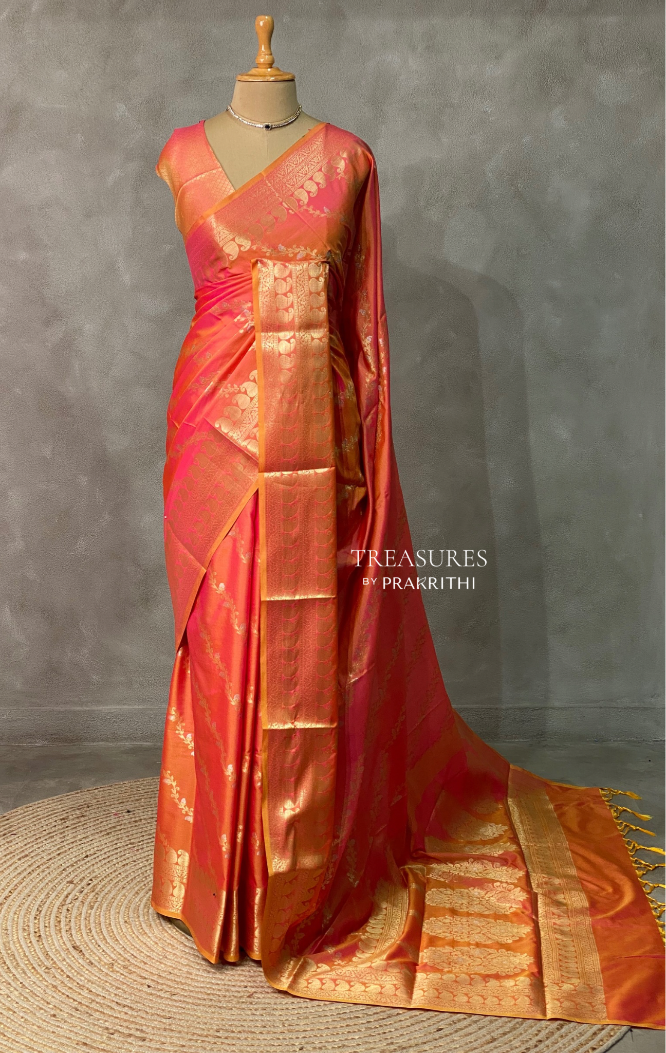 Pinkish orange banarasi silk saree - PIH32C