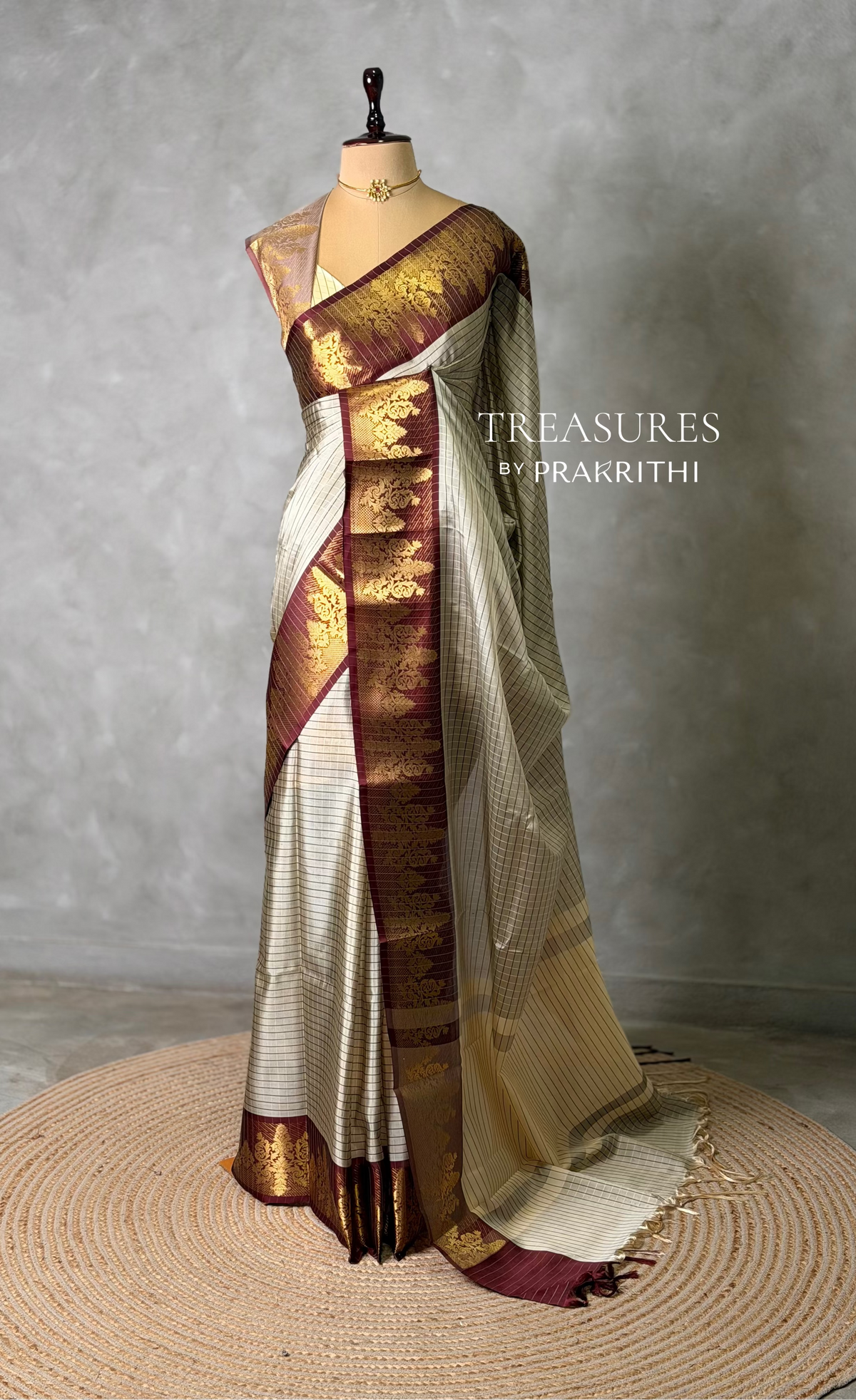 Beige and maroon banarasi silksaree -LZ9
