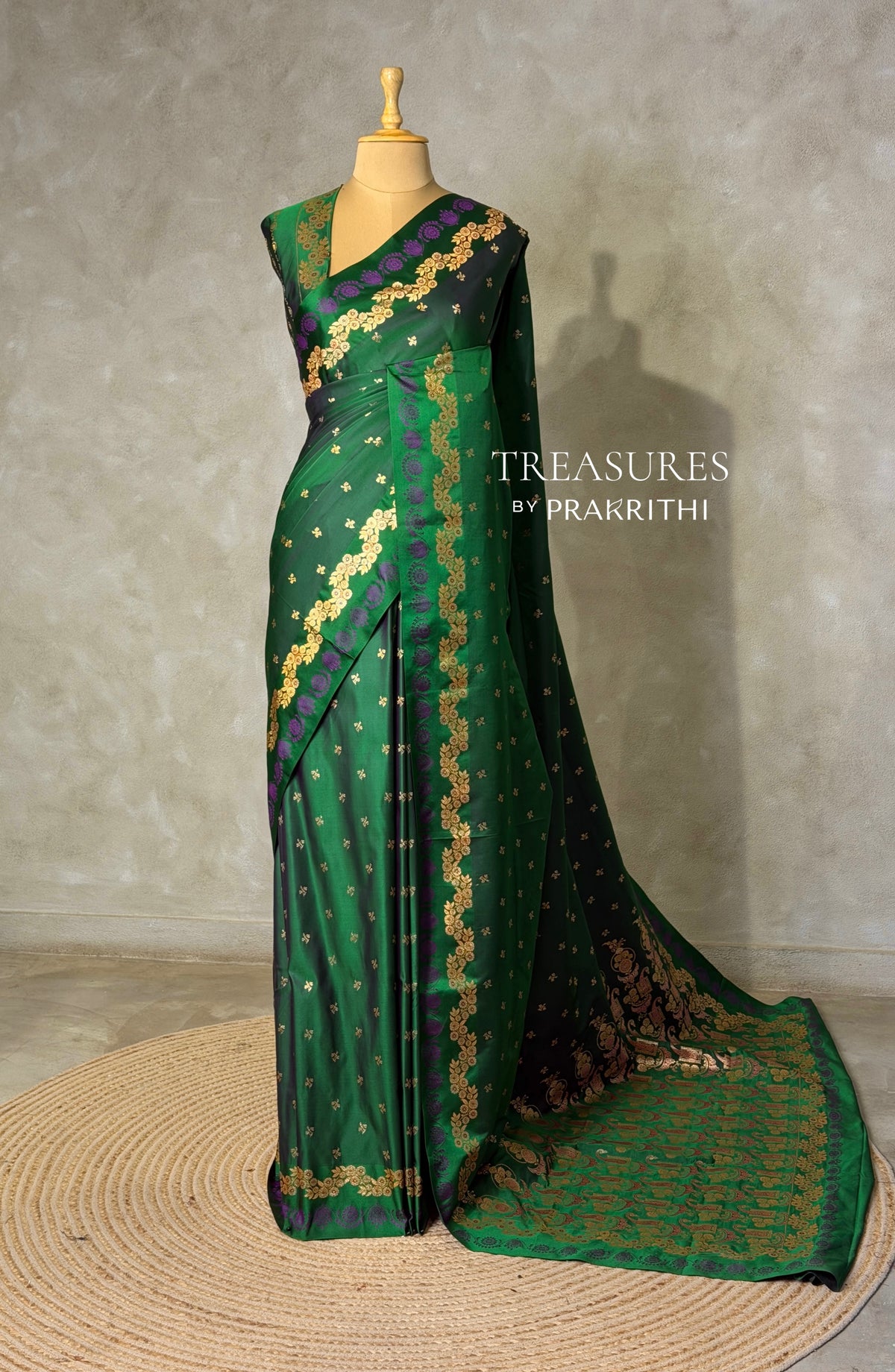 Dark Green Pure mashru Satin Banarasi silk saree - PRAZ13G