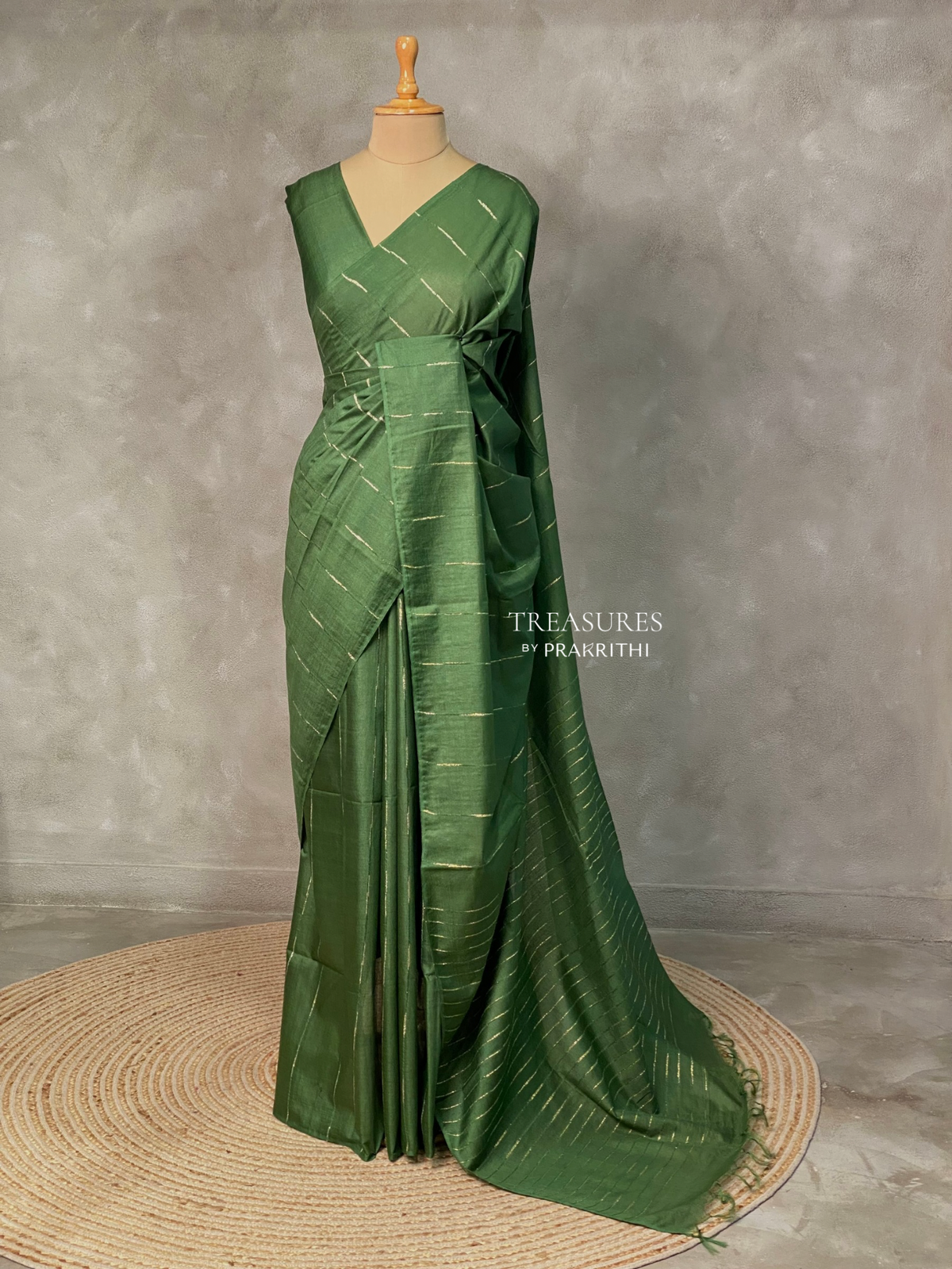 Green Tusser silk saree -SOT4