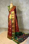 Brown and Green semi kanchipuram soft silk saree - PSSN204