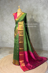 Olive Green and Magenta semi kanchipuram soft silk saree - PSSN208