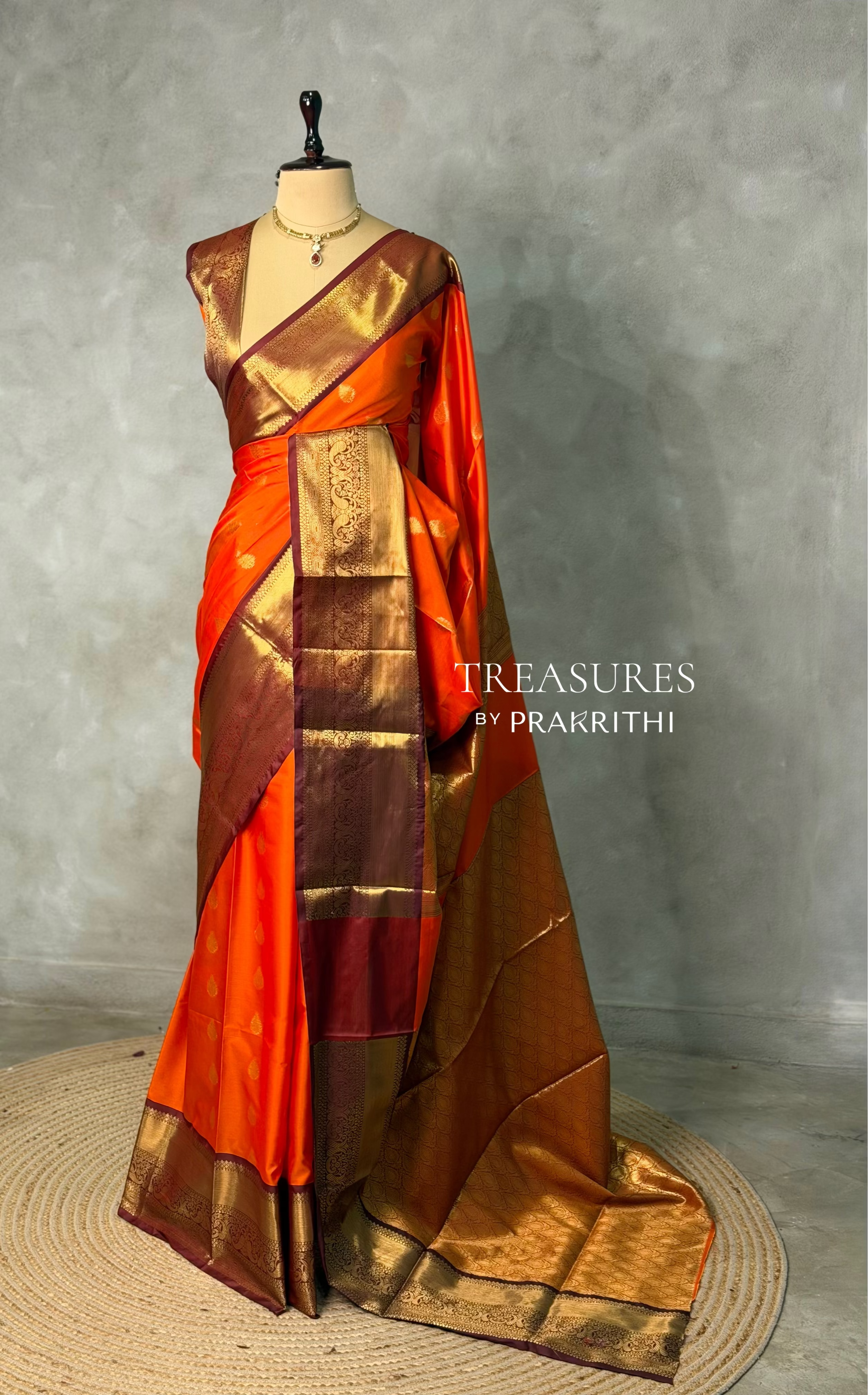 Orange and Brown Banarasi silk saree - GAL6
