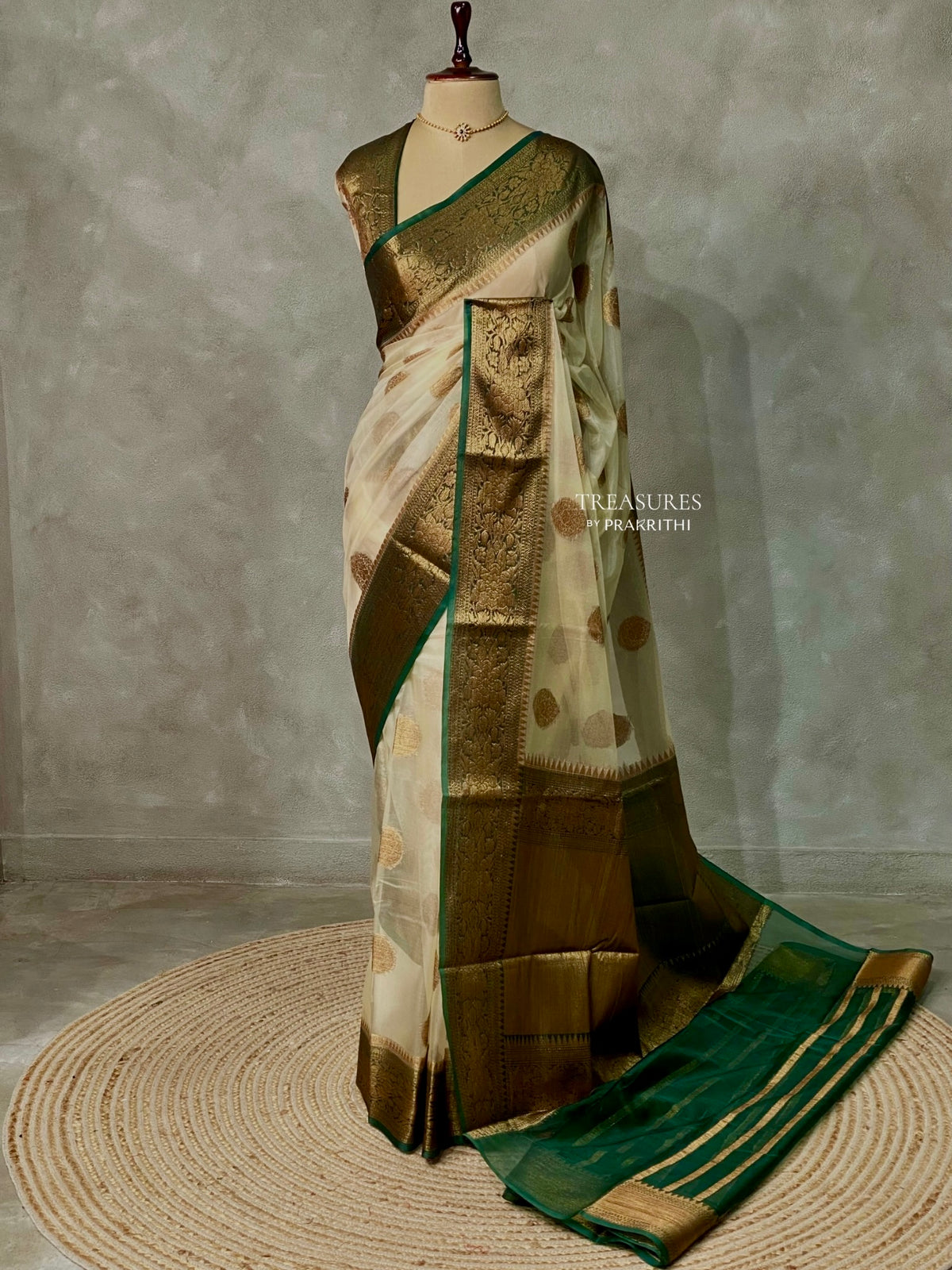 Off white and green Georgette saree -LZ10