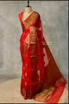 Off white and Red Georgette saree -LZ10C