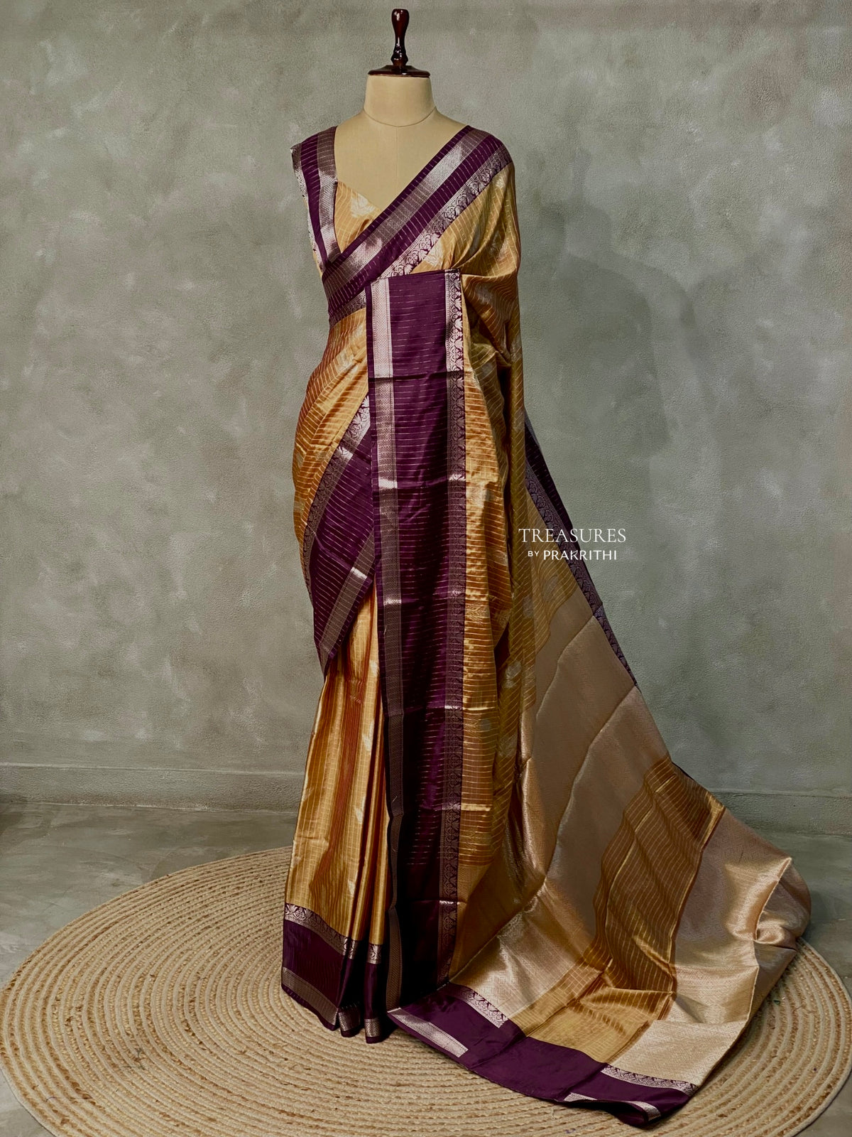 Golden yellow and purple Gajji silk saree -PIH34