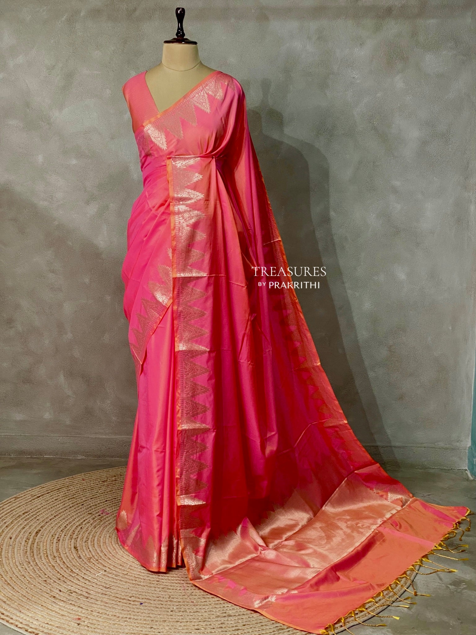 Orangish Pink Semi banarasi silk saree -PIH37B