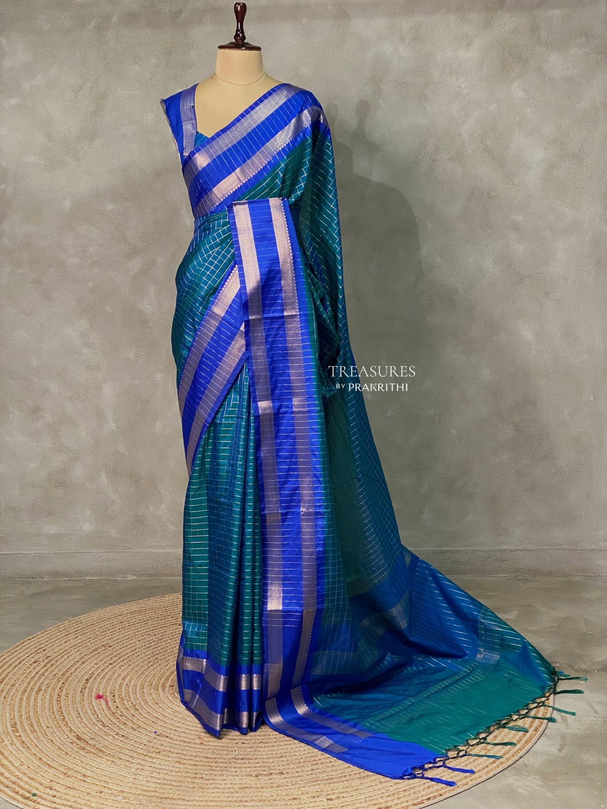 Peacock blue and Royal Blue semi Banarasi silk saree -MPS35