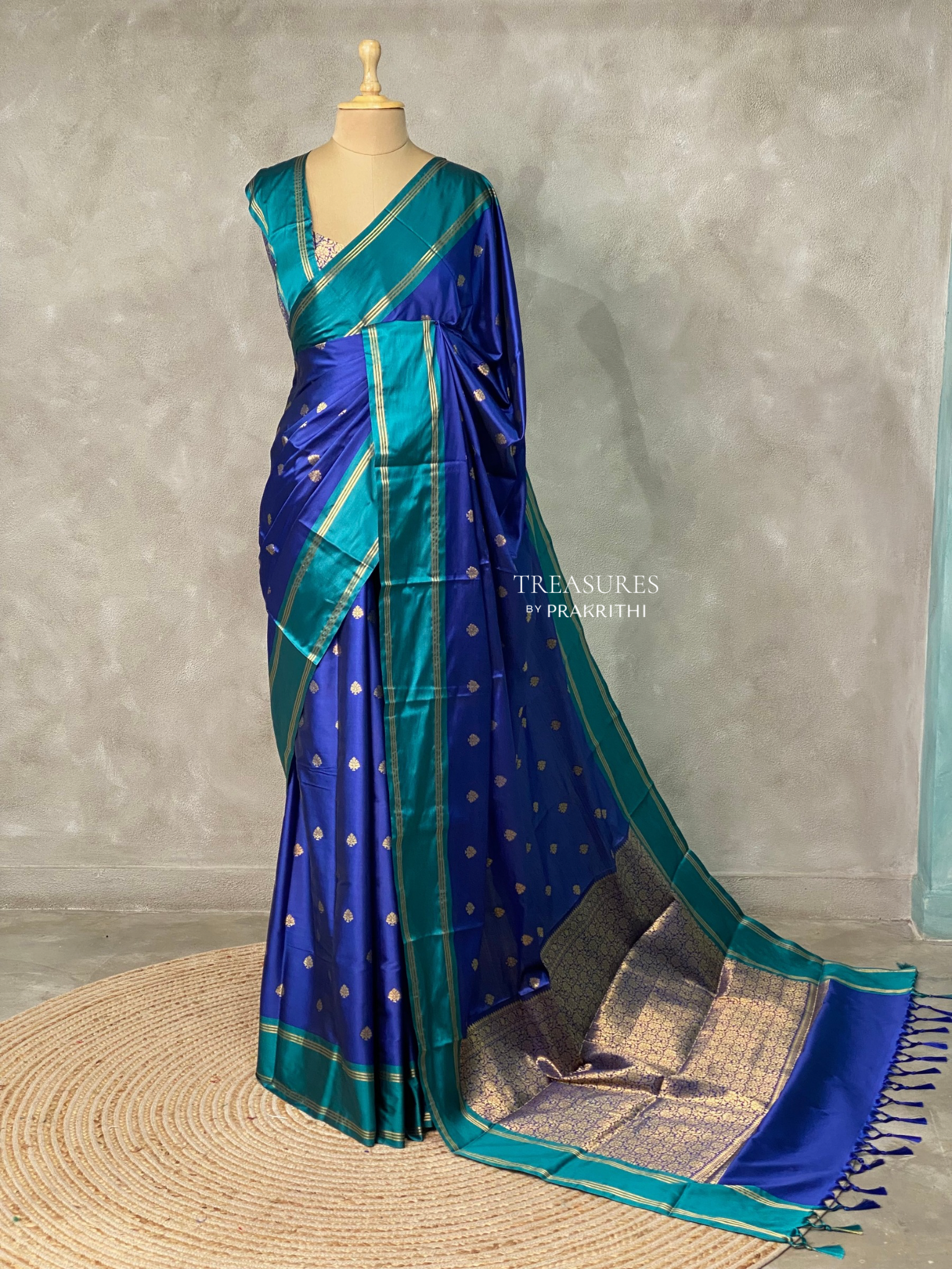 Royal blue and peacock blue Gajji silk saree -PIH25B
