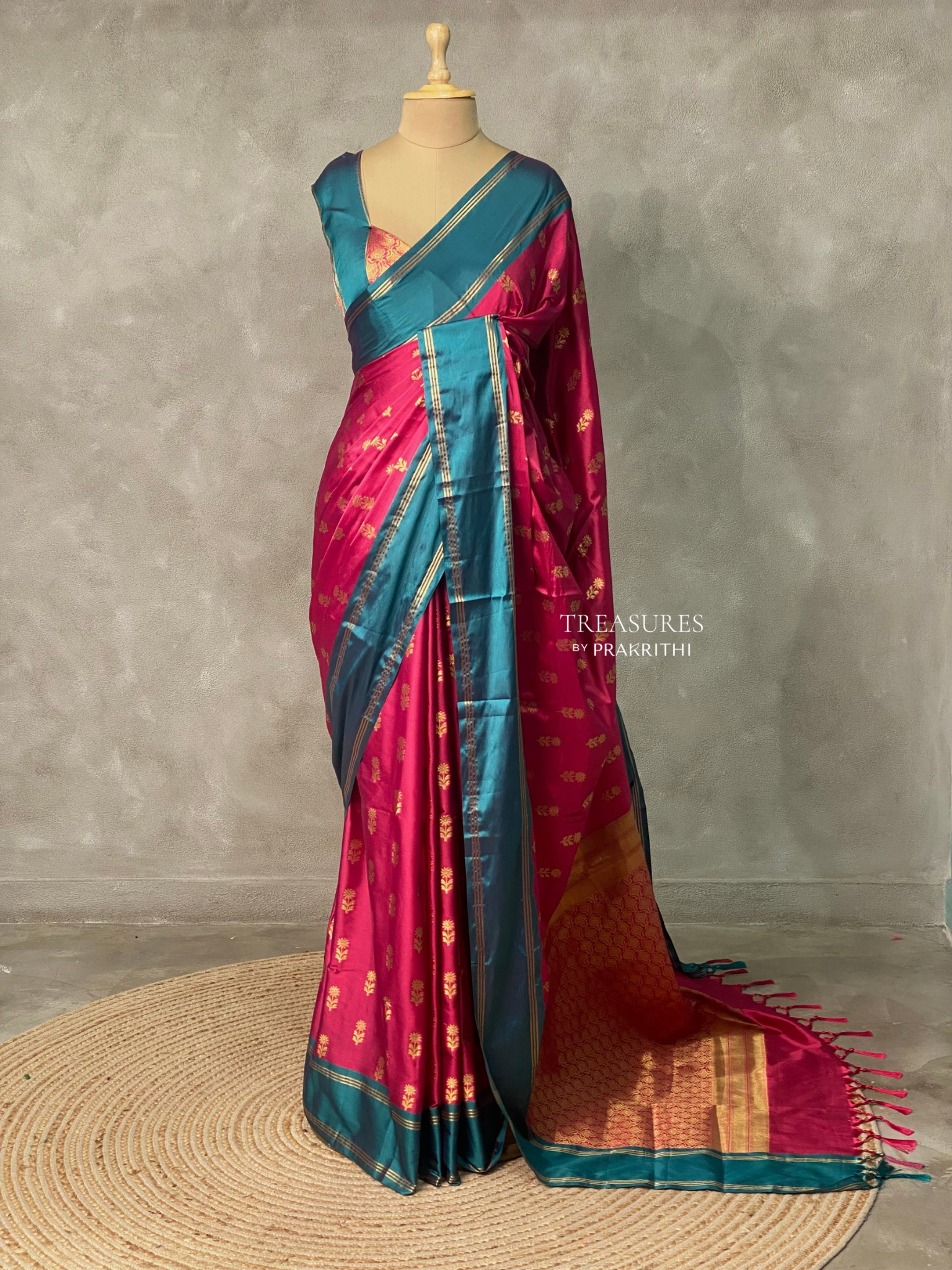 Magenta and peacock blue Gajji silk saree -PIH25G