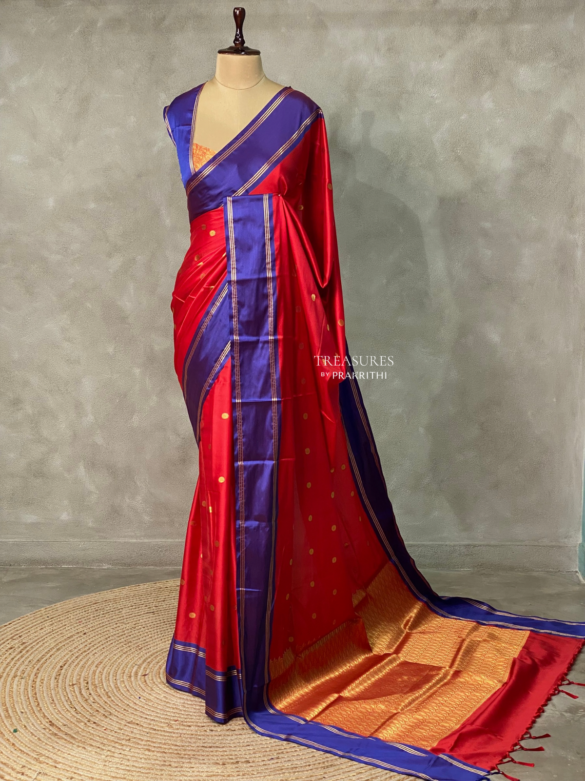 Red and Blue Gajji silk saree -PIH25I