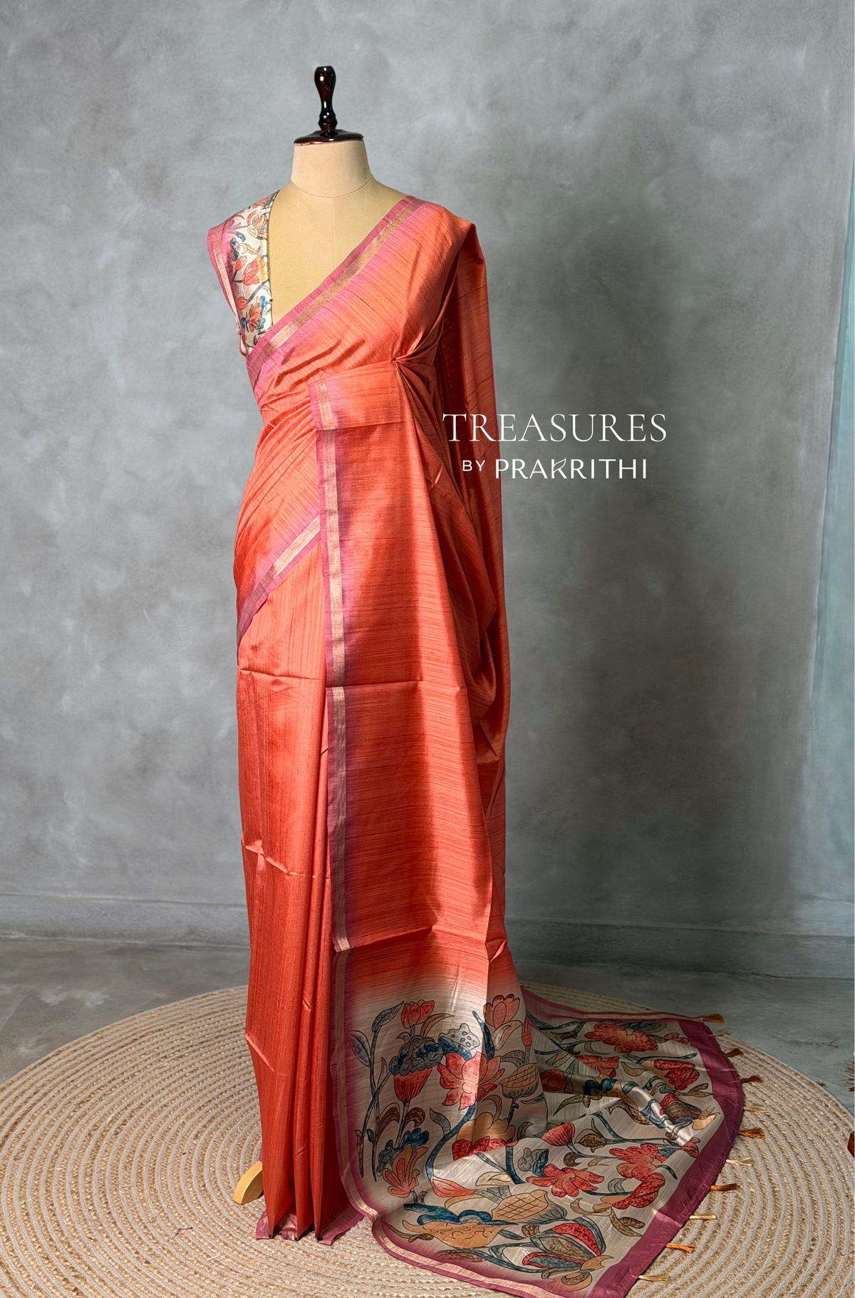 Brick Orange semi tusser saree- PBR28D1