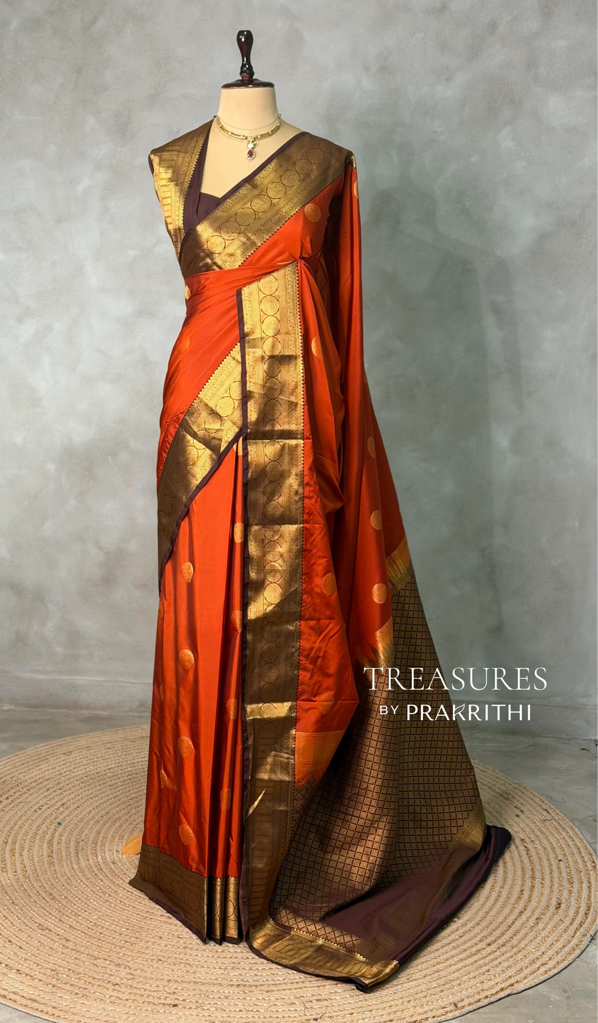 Rust Orange and Brown silk saree- PRUSTD