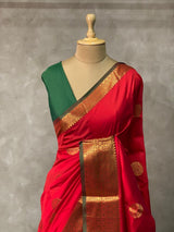 Red and Green semi kanchipuram soft silk saree - PSSN131