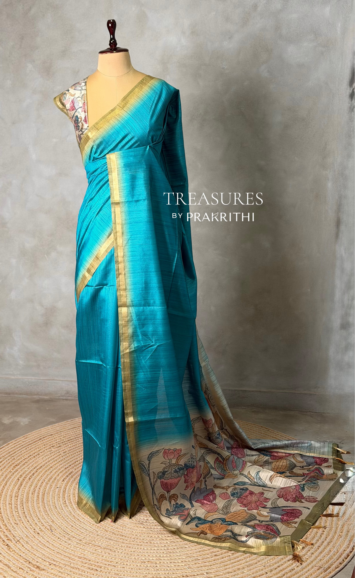 Blue semi tusser saree- PBR28D3