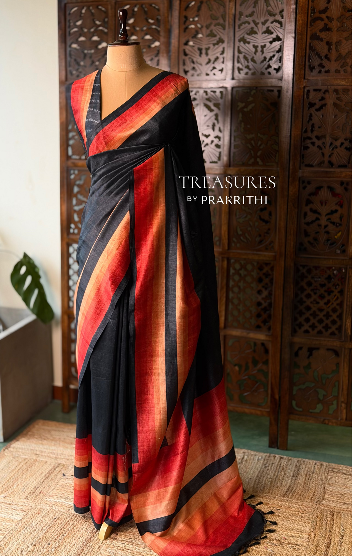 Black tusser silk saree- PBR44