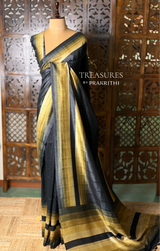 Black tusser silk saree- PBR44A