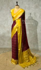 Deep Maroon And Yellow Crepe silk saree- PBRSB3H