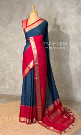 Teal Blue and Pink Crepe silk saree- PBRSB4A