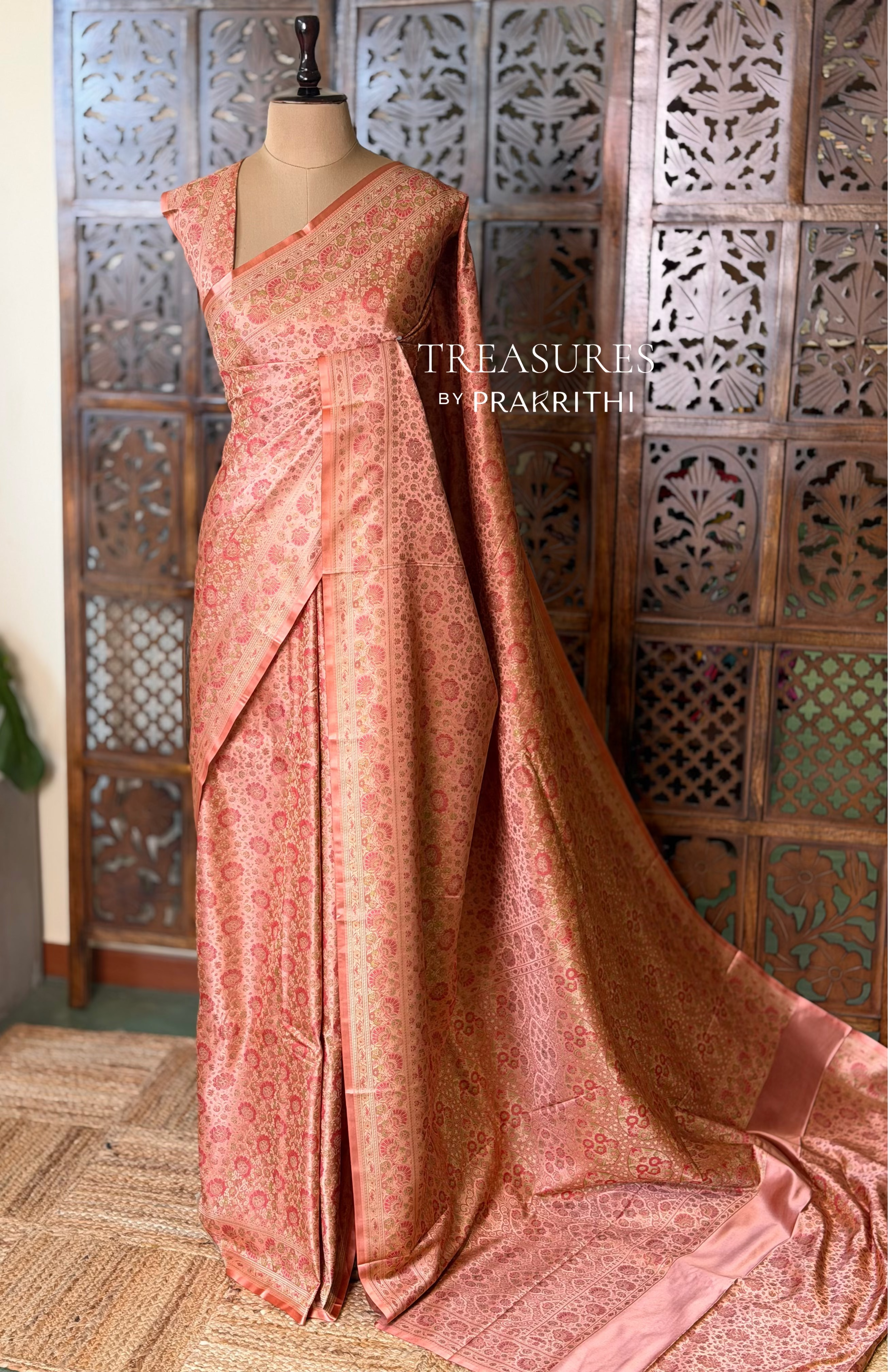 Peach pure Jamwar Tanchui banarasi saree: PBR56E1