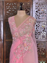 Pink Organza Designer saree- PBRCK4