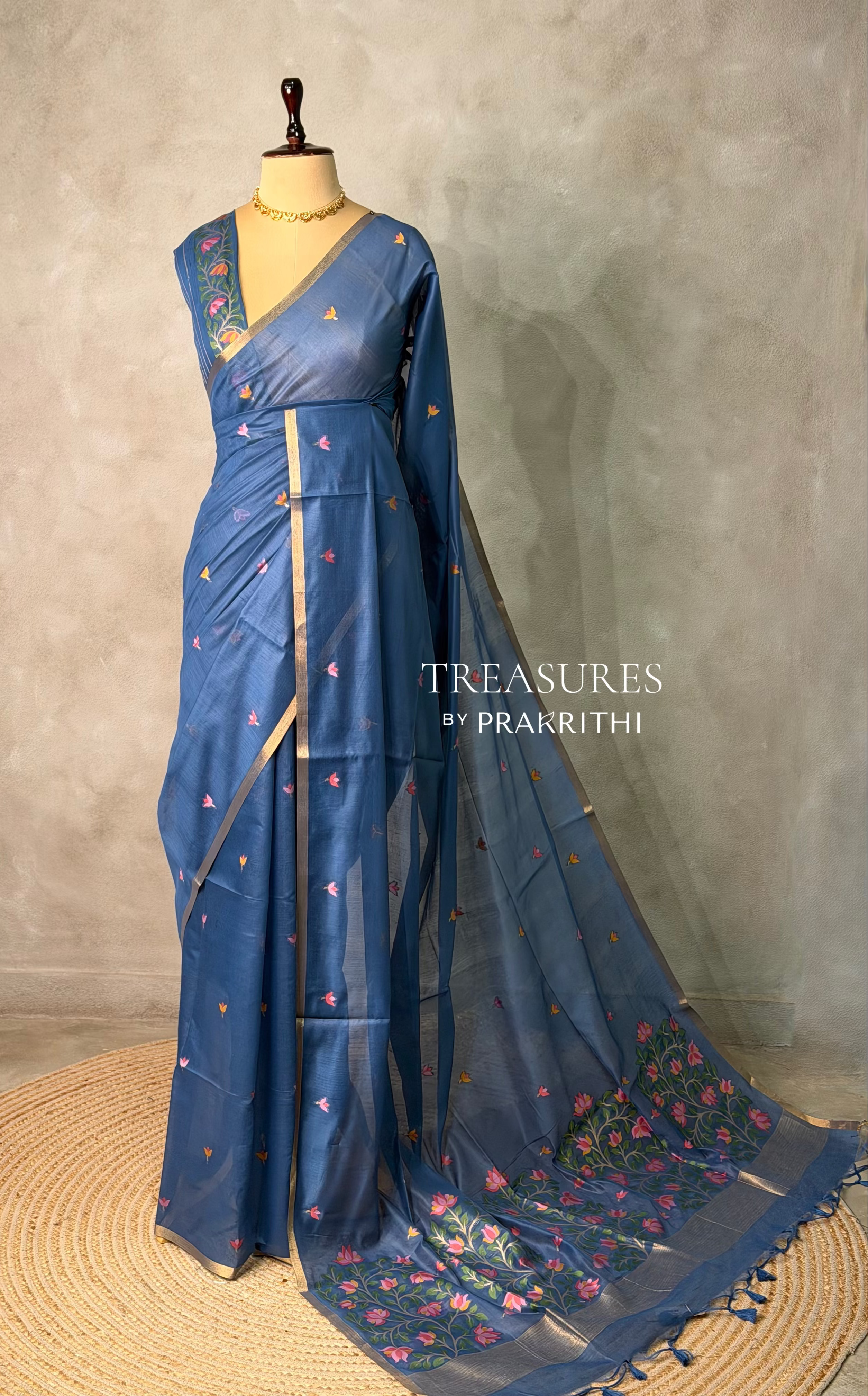 Blue Chanderi silk cotton Jamdani woven saree- PBRJ23