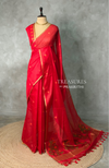 Maroon Red Chanderi silk cotton Jamdani woven saree- PBRJ13