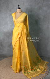 Yellow Chanderi silk cotton Jamdani woven saree- PBRJ14