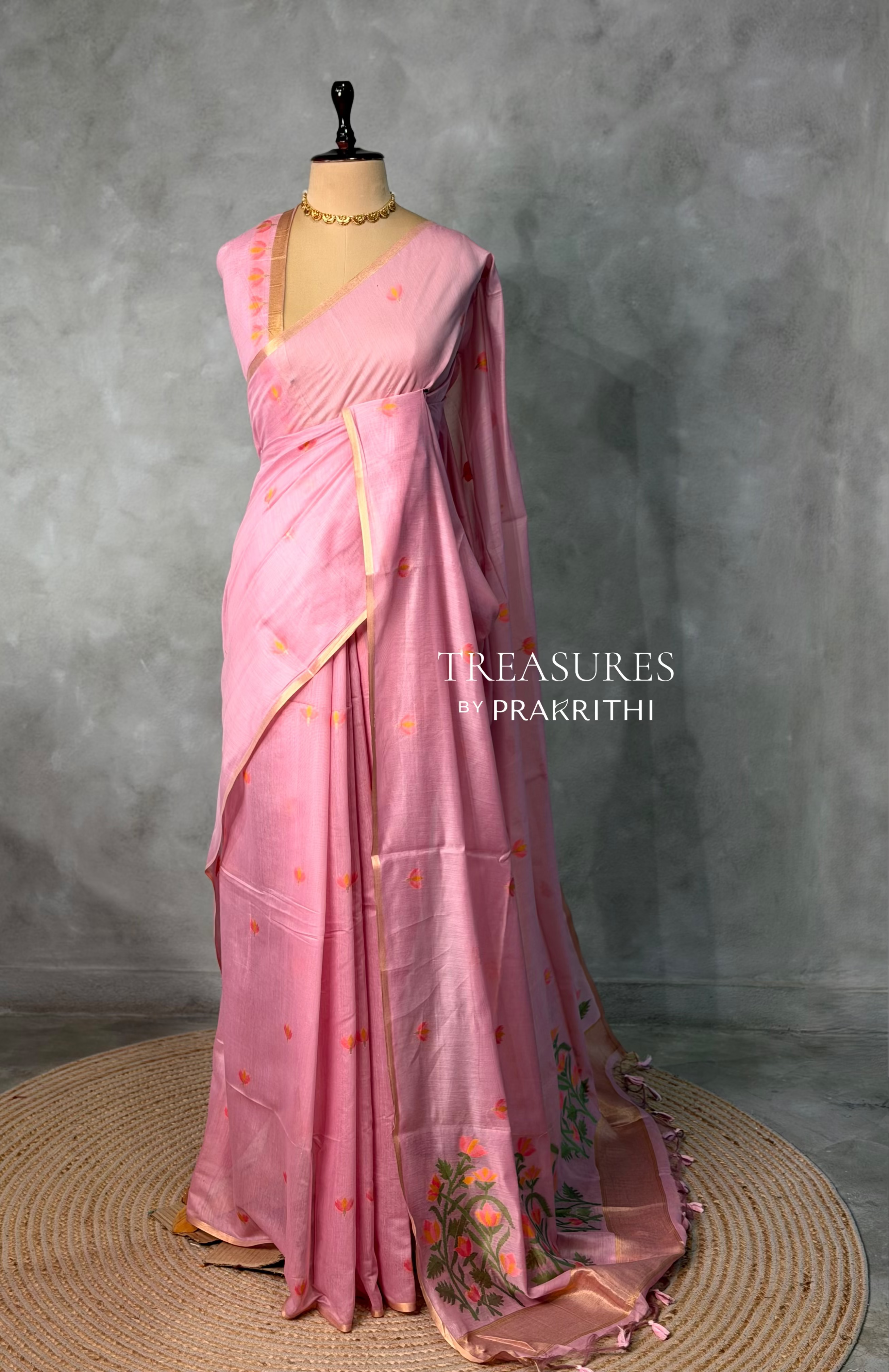 Pink Chanderi silk cotton Jamdani woven saree- PBRJ15