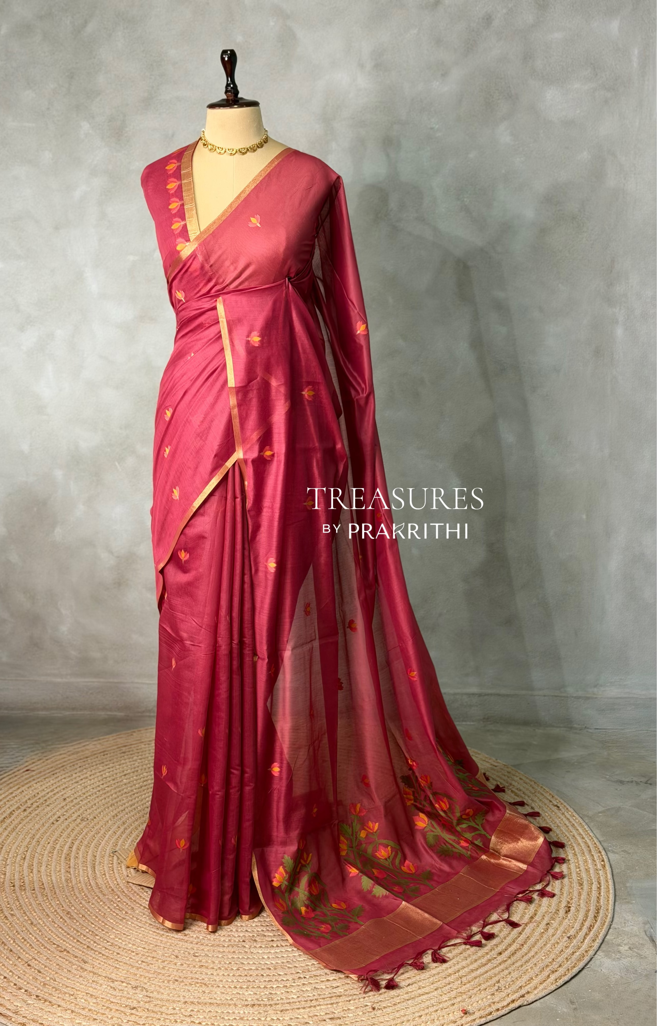 Maroon Chanderi silk cotton Jamdani woven saree- PBRJ8
