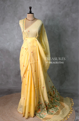 Pastal Yellow Chanderi silk cotton Jamdani woven saree- PBRJ5