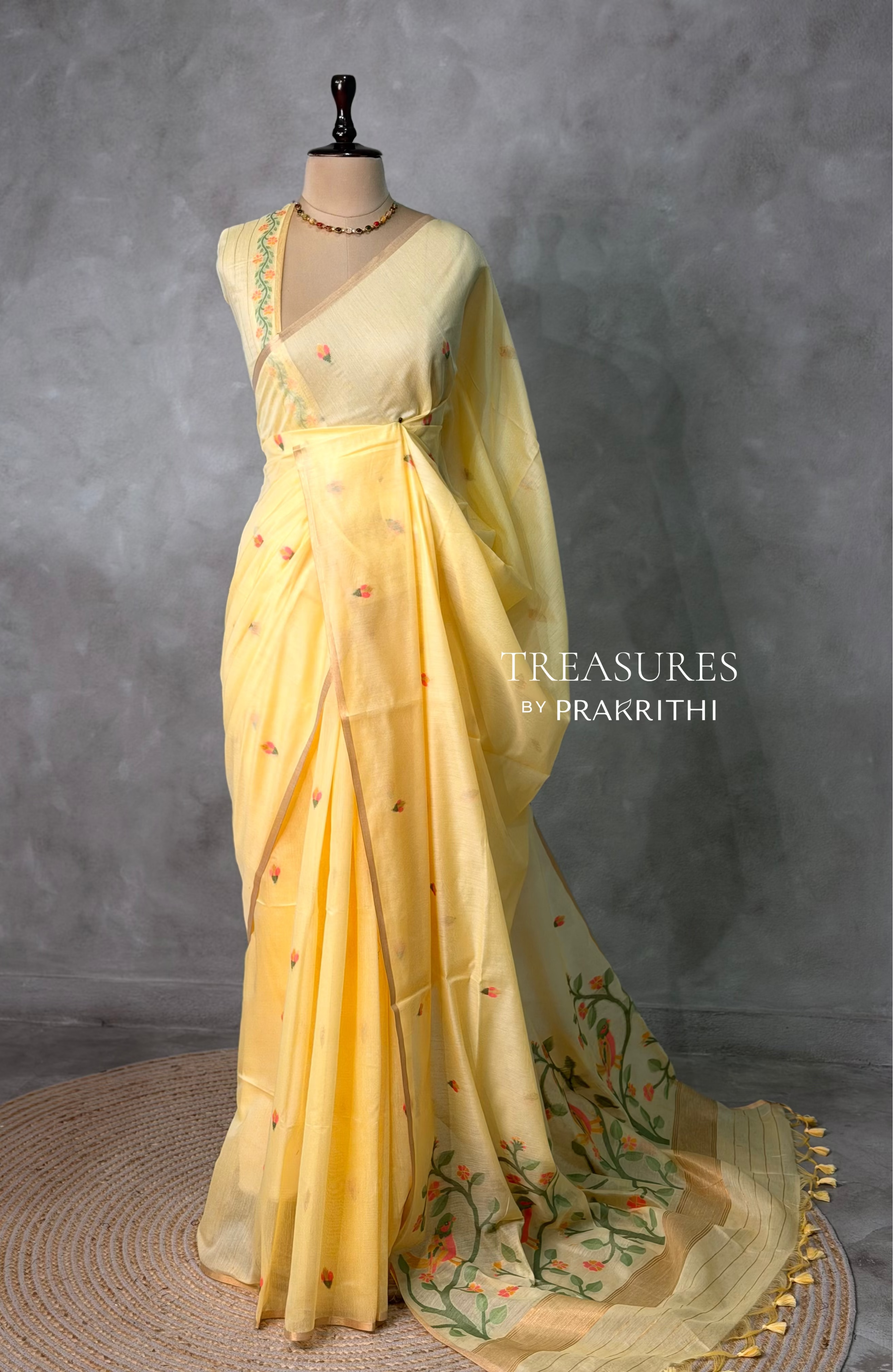 Pastal Yellow Chanderi silk cotton Jamdani woven saree- PBRJ5