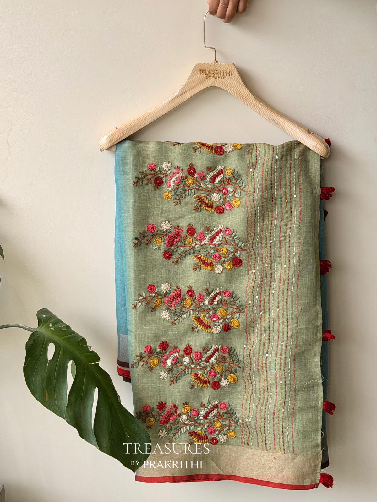 Green and Blue Tissue linen saree- PBR5A