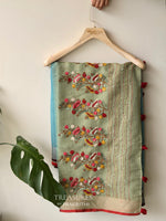 Green and Blue Tissue linen saree- PBR5A