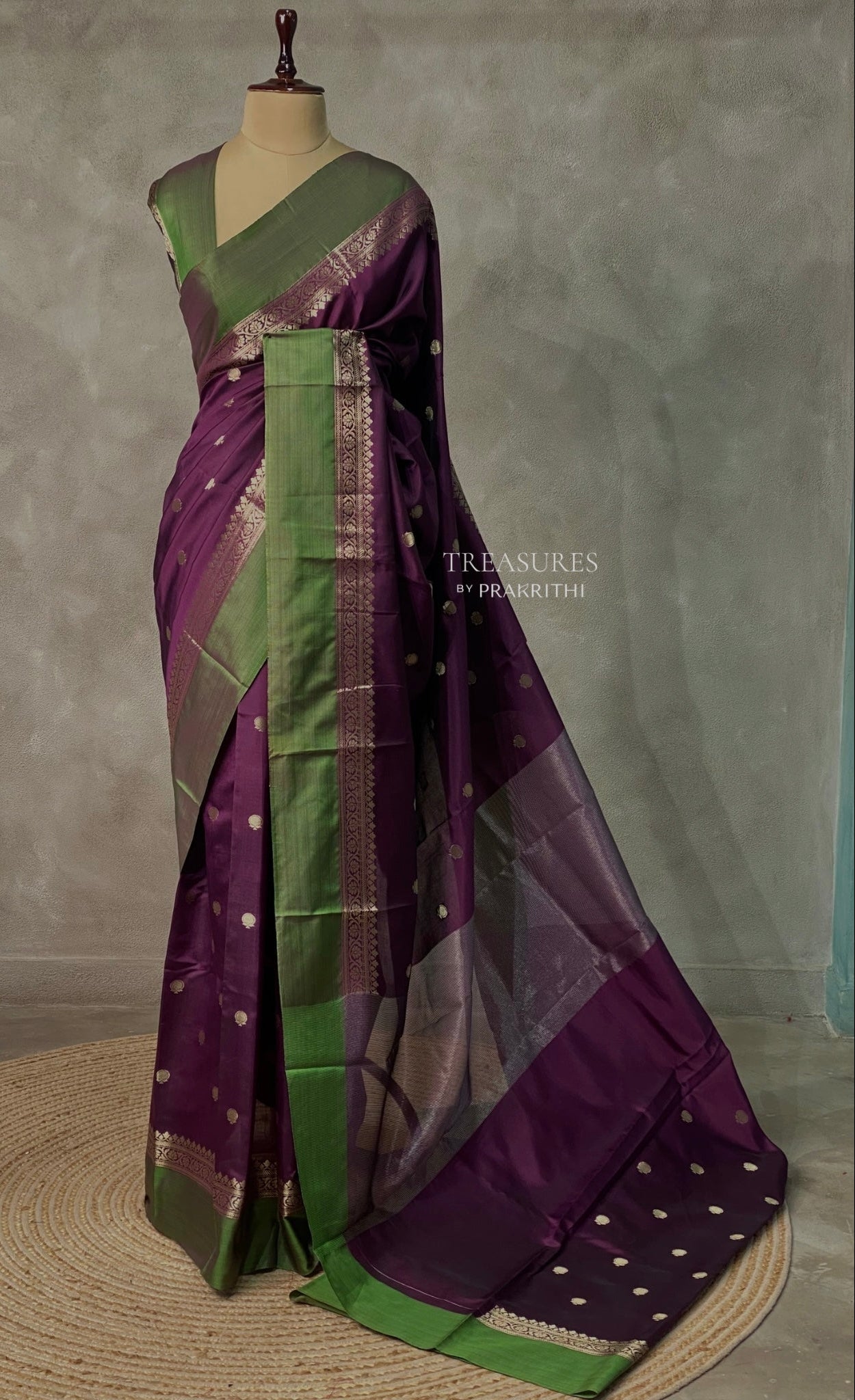 Wine and green banarasi silk saree -PMR3D