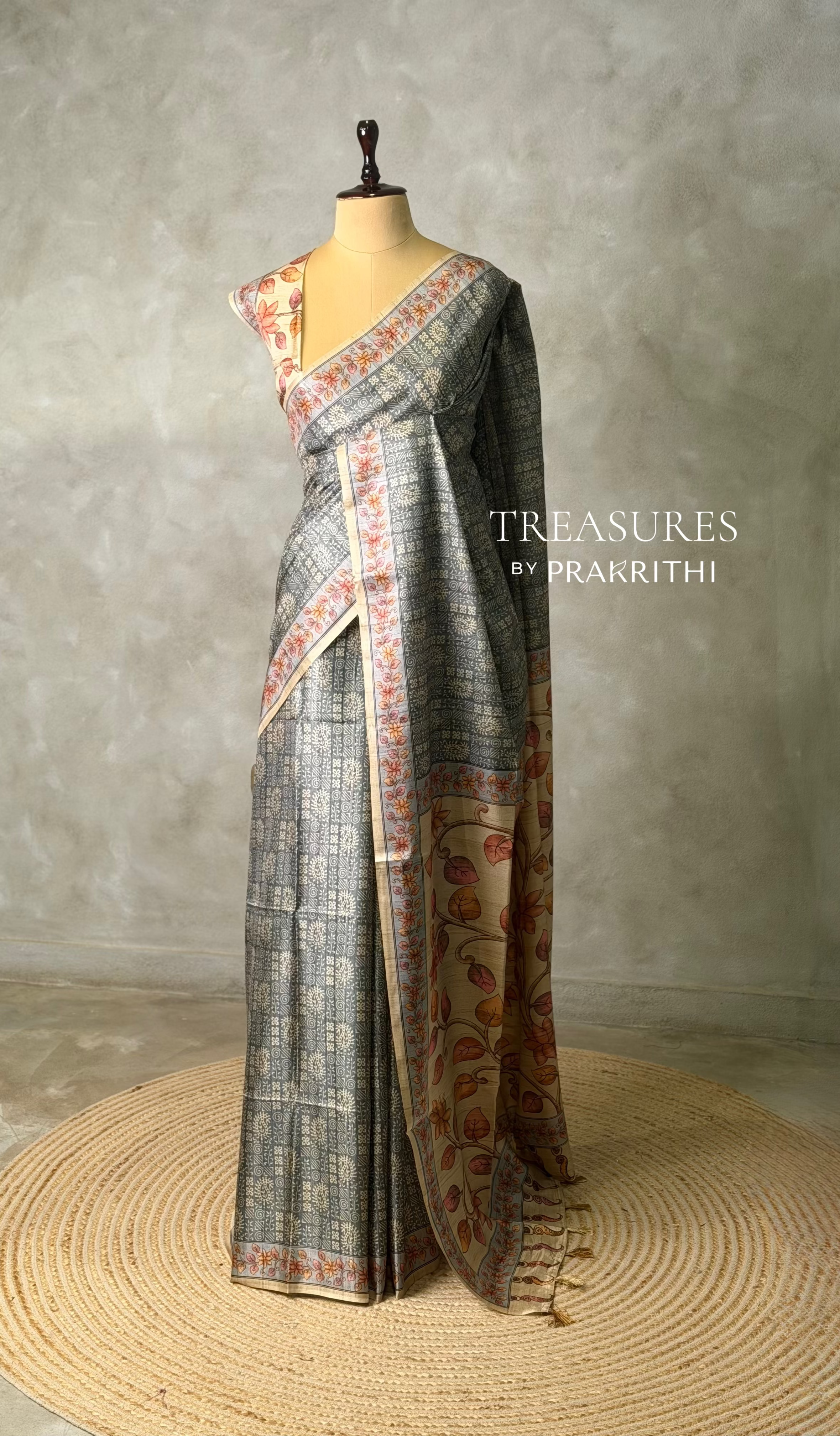 Grey semi tusser saree- PBR45E