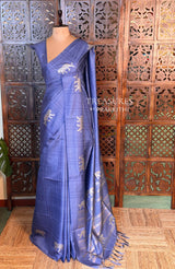 Blue Tiger woven Tusser Silk saree- PBR62A
