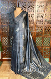 Dark Grey Tiger woven Tusser Silk saree- PBR62C
