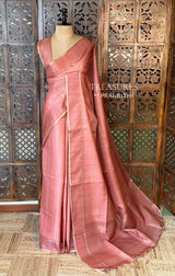 Peach Tusser Silk saree- PBR63C