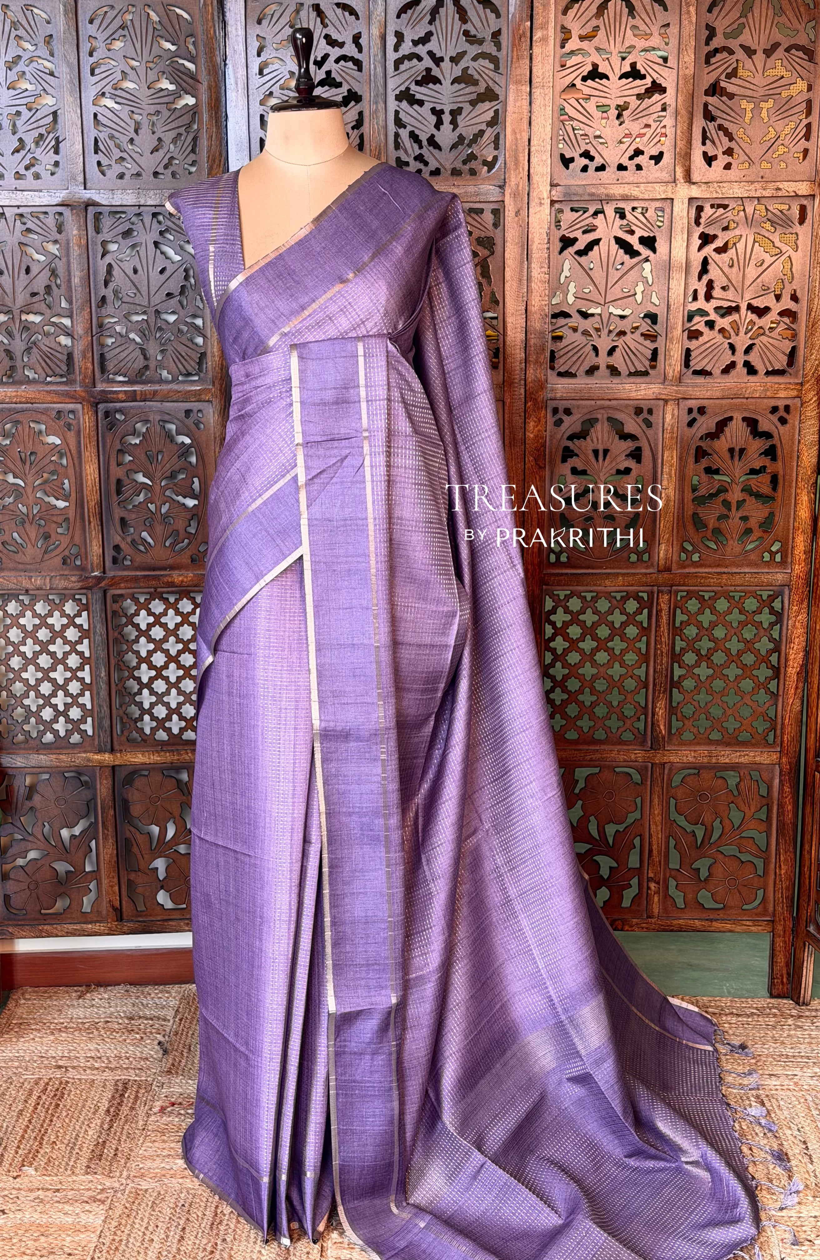 Lavender Tusser Silk saree- PBR63G