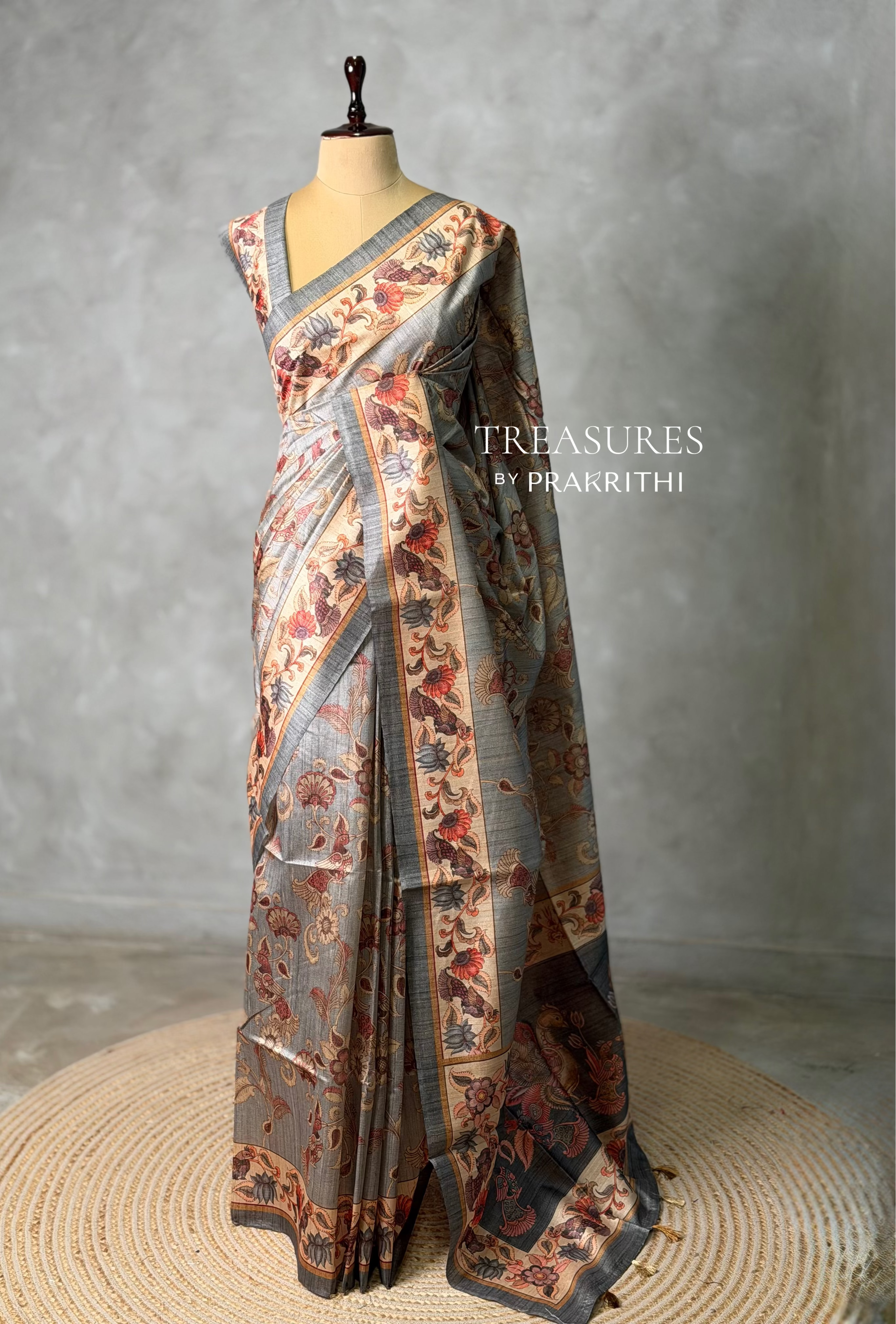 Grey semi tusser saree- PBR45H