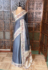 Grey Tusser Silk saree- PBR63J