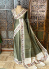 Olive Green Tusser Silk saree- PBR63K